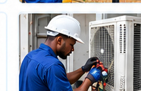 Technicien noir intervenant sur un climatiseur