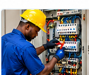 Technicien noir réalisant une installation électrique